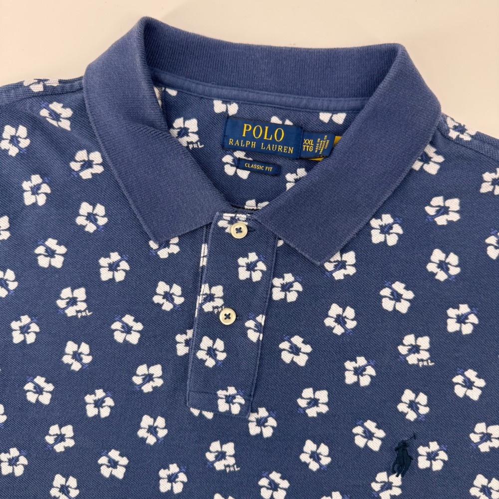 Polo Ralph Lauren Polo Shirt Mens XXL Navy Blue Hibiscus Floral Classic Fit